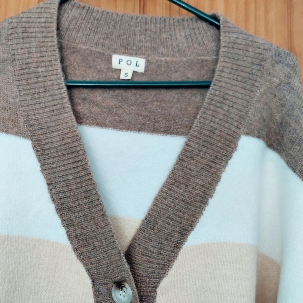 POL Women's Cream and Brown Striped Cardigan - Picture 7 of 9